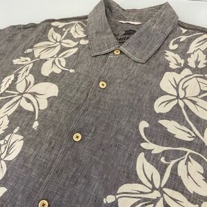 Tommy Bahama Relax Mens XL GreyLinen  Short Sleeve Tropical Print Hawaiian Shirt